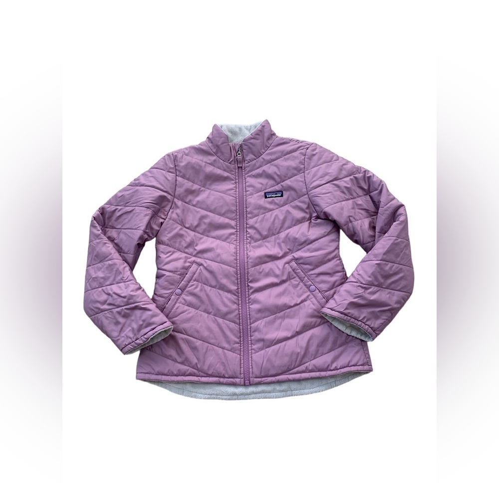 Patagonia Size XL, 14, Lilac and Gray Reversible Snow Flower Fleece Jacket